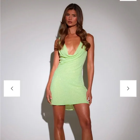 SLA the Label embellished Lime Green Mini Dress - Picture 2 of 6